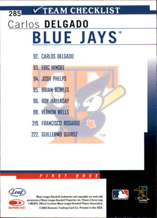 2004 Leaf Baseball "Main Set" Cards #151 to #301 - Picture 265 of 297