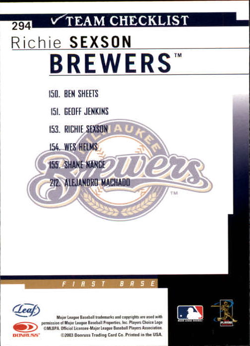 2004 Leaf Baseball "Main Set" Cards #151 to #301 - Picture 283 of 297