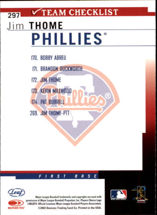 2004 Leaf Baseball "Main Set" Cards #151 to #301 - Picture 289 of 297