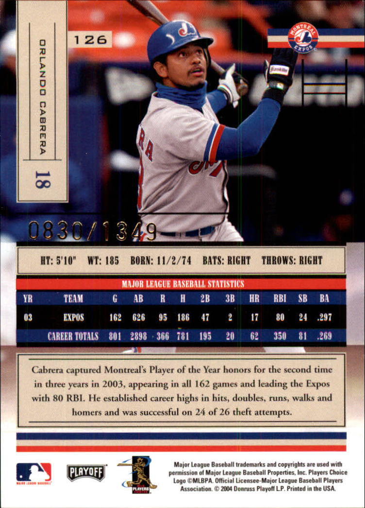 2004 Absolute Memorabilia Baseball "Main Set" Hobby Cards #1 to #250 - Picture 217 of 366