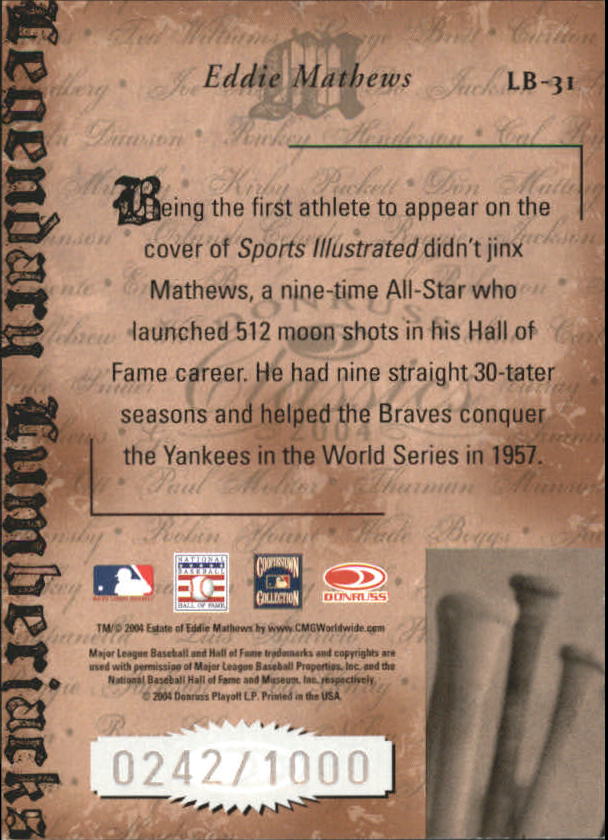 Tarjetas ""insertar e insertar paralelas"" de béisbol Donruss Classics 2004 - Imagen 33 de 123