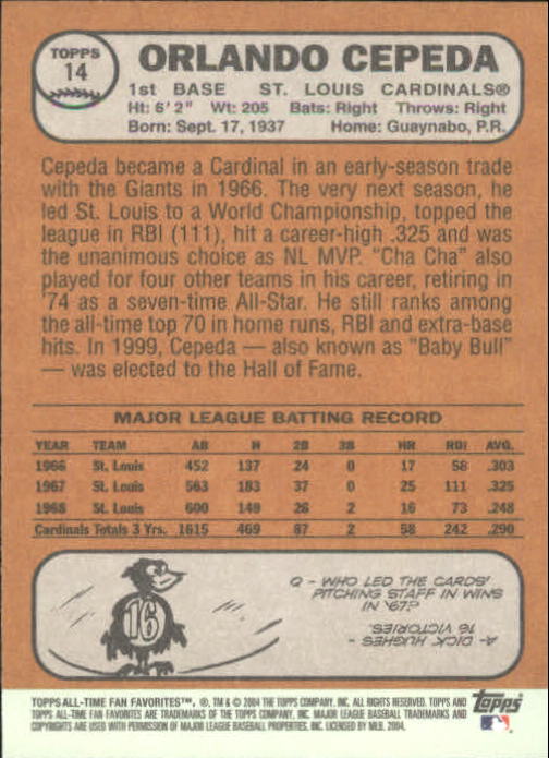 2004 Topps All-Time Fan Favorites Baseball - Picture 23 of 220