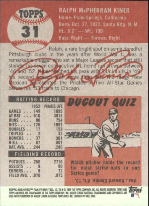 2004 Topps All-Time Fan Favorites Baseball - Picture 52 of 220