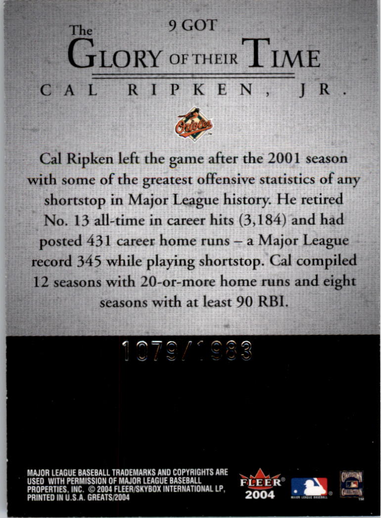2004 Greats of the Game (Fleer) Baseball "Insert" Cards - Picture 35 of 57