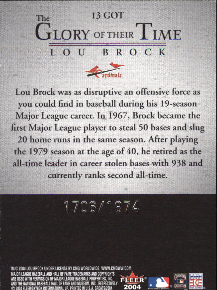 2004 Greats of the Game (Fleer) Baseball "Insert" Cards - Picture 37 of 57