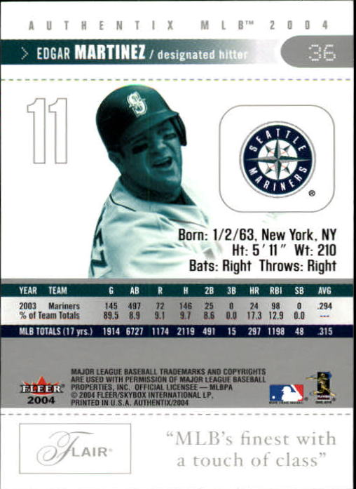 2004 Fleer Authentix Baseball "Main Set" Cards - Picture 71 of 199