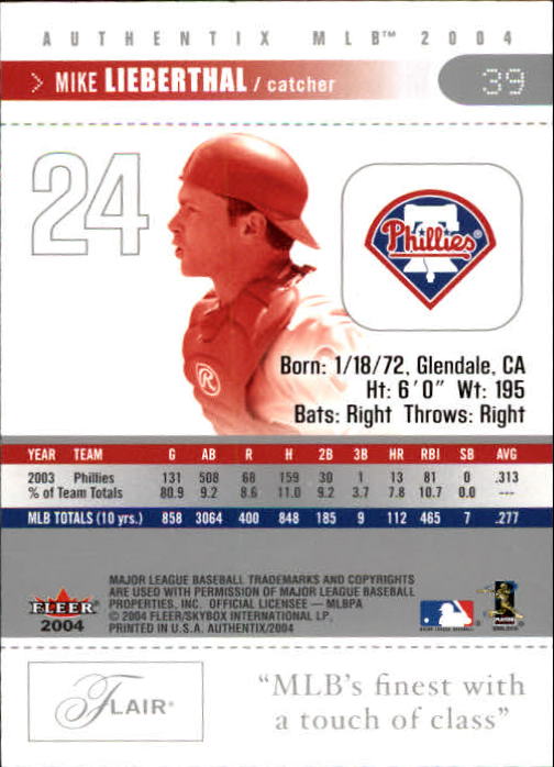 2004 Fleer Authentix Baseball "Main Set" Cards - Picture 77 of 199