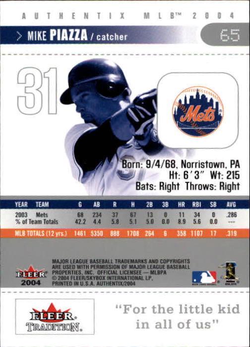 2004 Fleer Authentix Baseball "Main Set" Cards - Picture 129 of 199