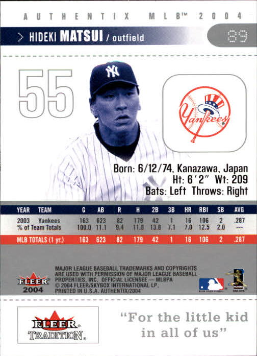 2004 Fleer Authentix Baseball "Main Set" Cards - Picture 177 of 199