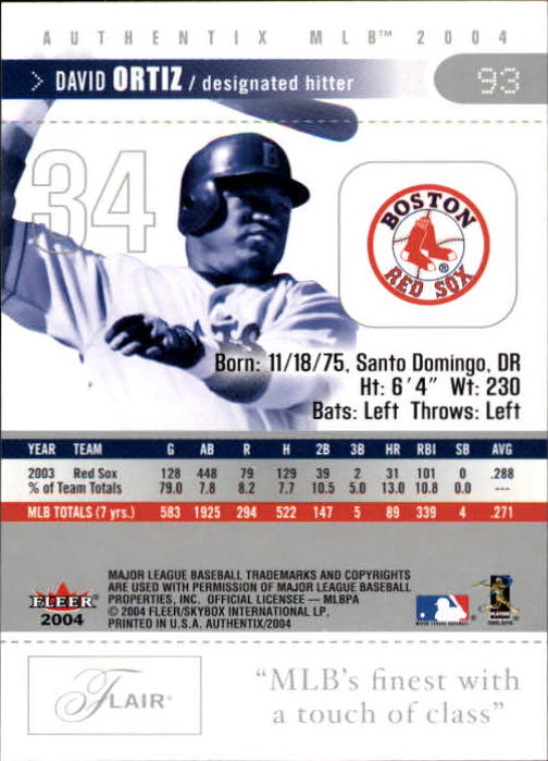 2004 Fleer Authentix Baseball "Main Set" Cards - Picture 185 of 199