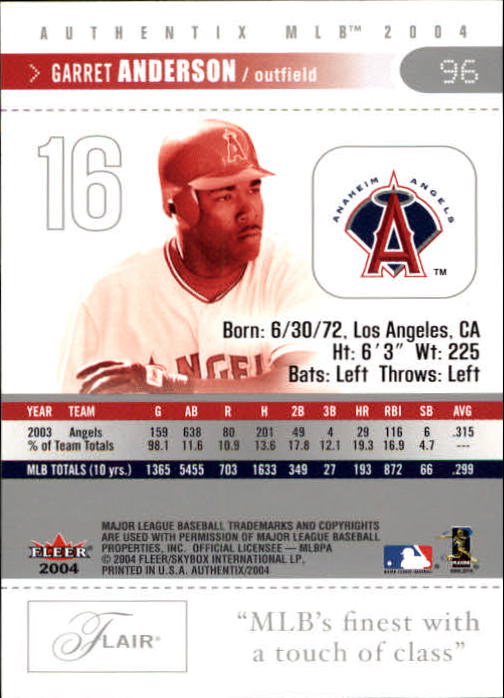 2004 Fleer Authentix Baseball "Main Set" Cards - Picture 191 of 199