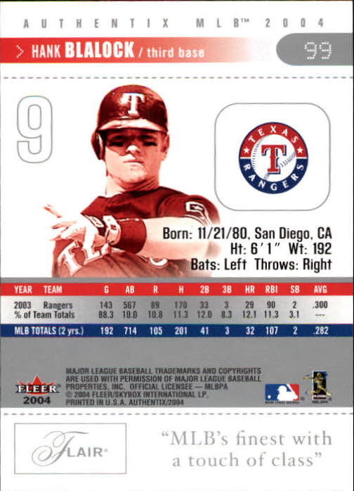 2004 Fleer Authentix Baseball "Main Set" Cards - Picture 197 of 199