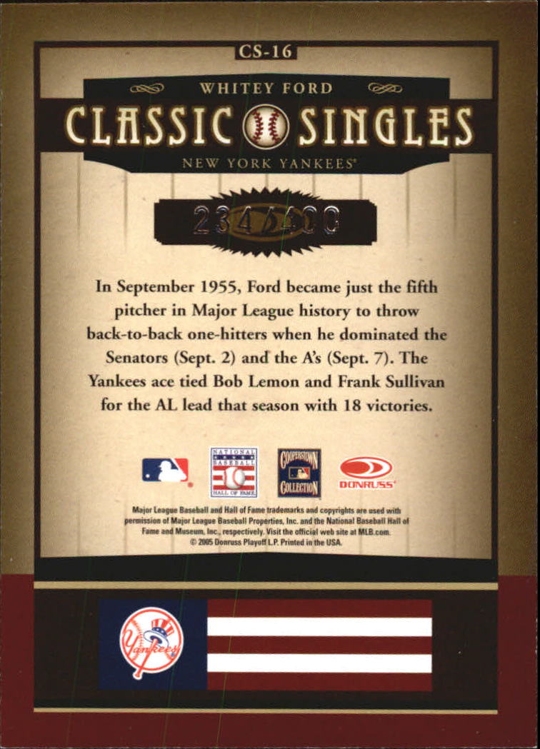2005 Donruss Classics Baseball "Classic Combos and Singles" Insert Cards - Picture 29 of 39