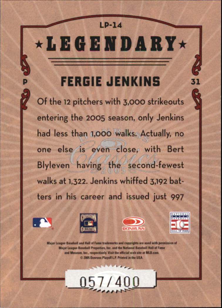 Tarjetas de inserción ""Legendary Lemberjacks and Players"" de béisbol Donruss Classics 2005 - Imagen 13 de 133