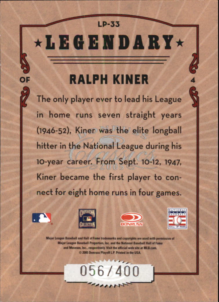 Tarjetas de inserción ""Legendary Lemberjacks and Players"" de béisbol Donruss Classics 2005 - Imagen 37 de 133