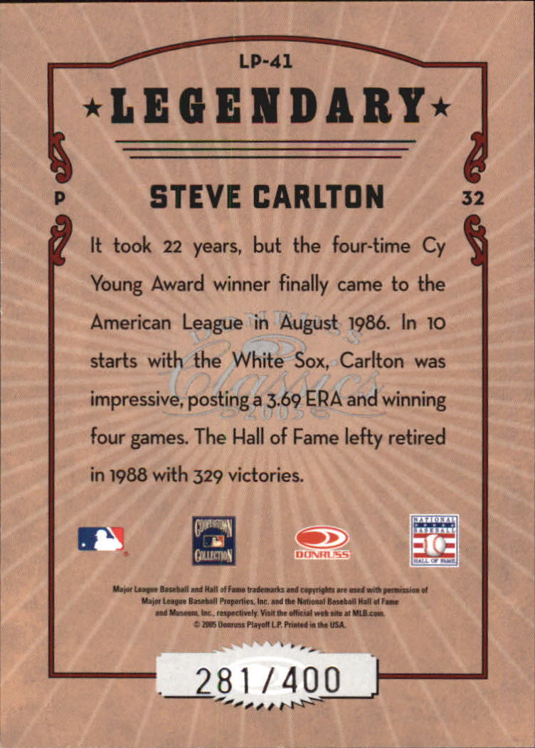 Tarjetas de inserción ""Legendary Lemberjacks and Players"" de béisbol Donruss Classics 2005 - Imagen 43 de 133
