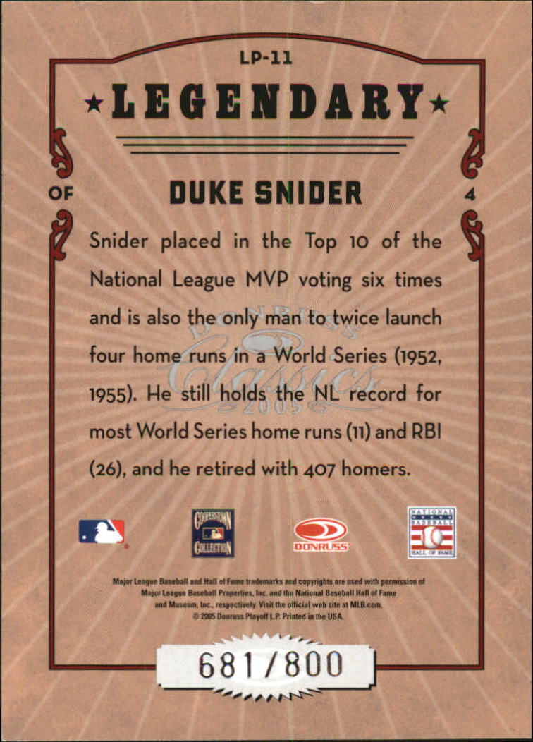 Tarjetas de inserción ""Legendary Lemberjacks and Players"" de béisbol Donruss Classics 2005 - Imagen 67 de 133
