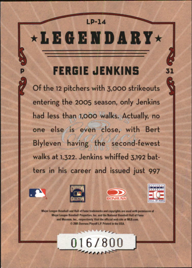 Tarjetas de inserción ""Legendary Lemberjacks and Players"" de béisbol Donruss Classics 2005 - Imagen 71 de 133
