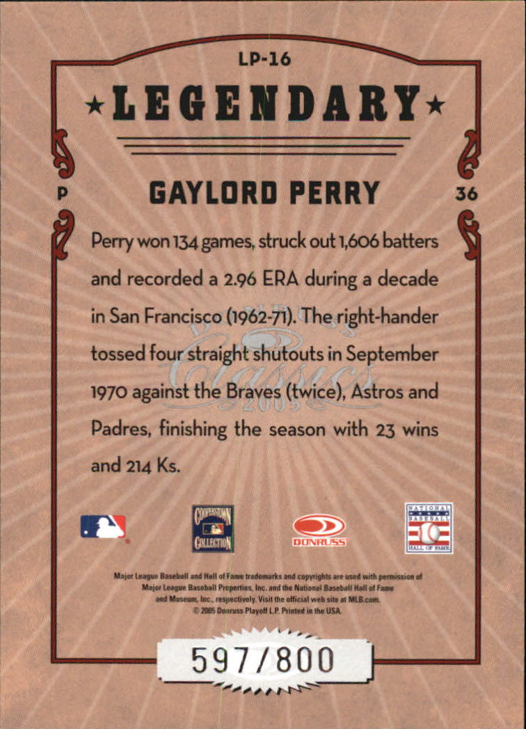 Tarjetas de inserción ""Legendary Lemberjacks and Players"" de béisbol Donruss Classics 2005 - Imagen 73 de 133