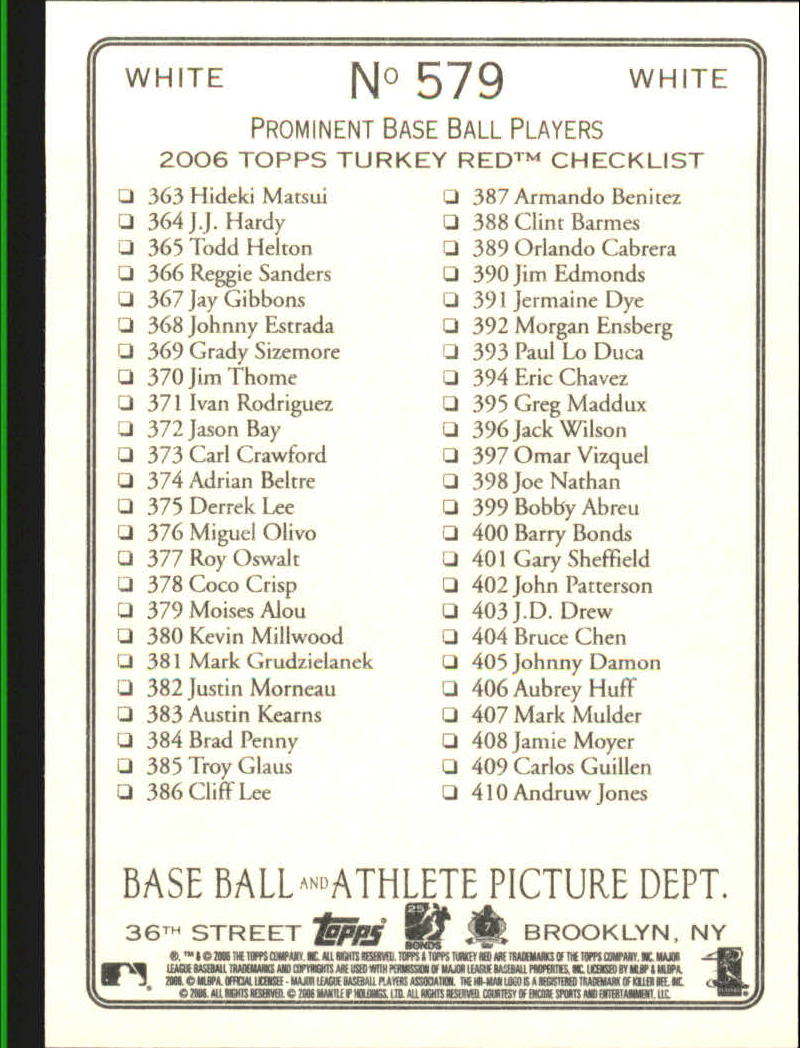 2006 Topps Turkey Red Baseball Part 3 - Picture 103 of 117