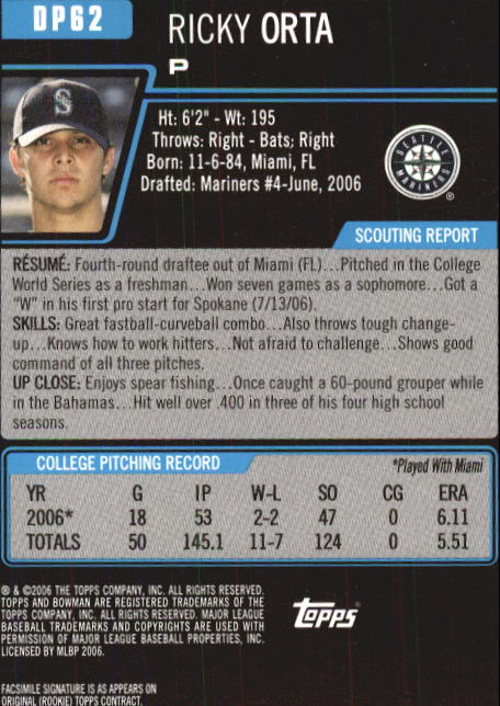 2006 Bowman Chrome Draft Baseball - Picture 224 of 368