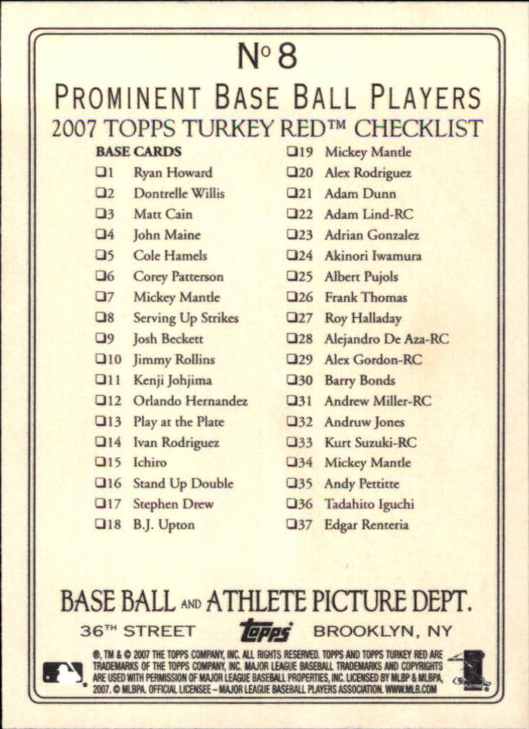 2007 Topps Turkey Red Baseball - Picture 15 of 355