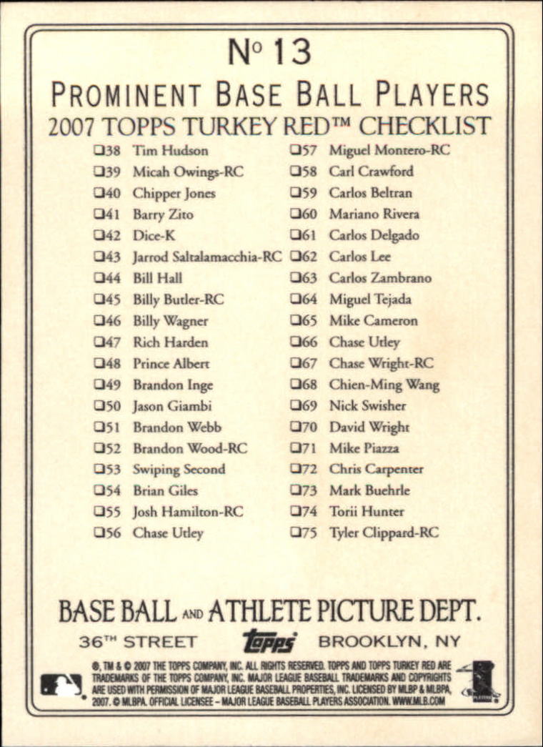 2007 Topps Turkey Red Baseball - Picture 25 of 355