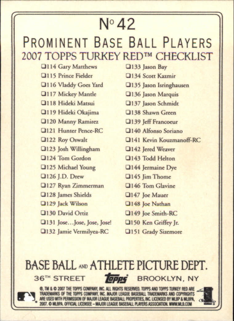 2007 Topps Turkey Red Baseball - Picture 83 of 355