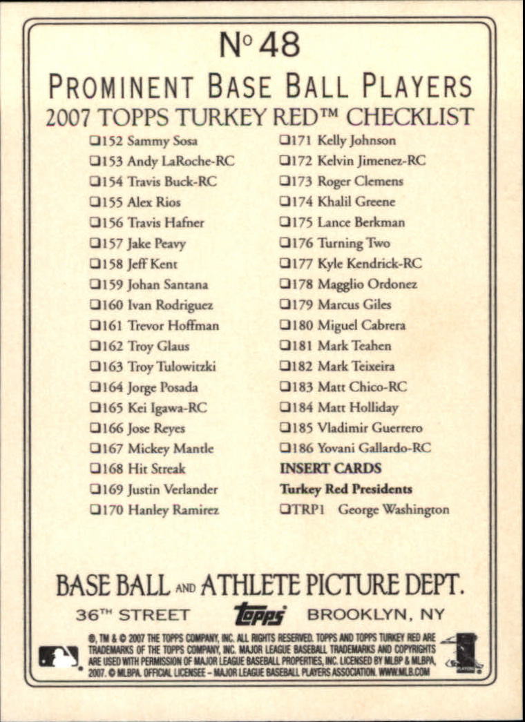 2007 Topps Turkey Red Baseball - Picture 91 of 355