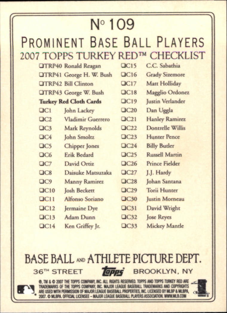 2007 Topps Turkey Red Baseball - Picture 187 of 355
