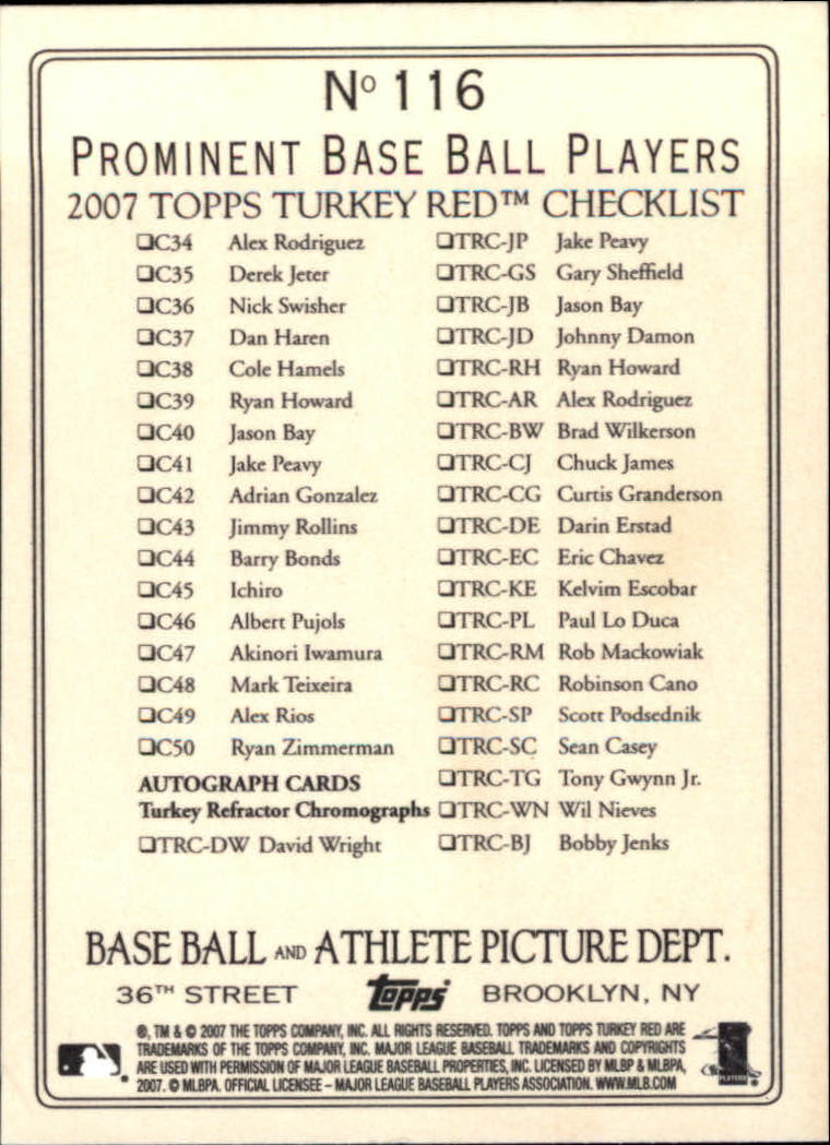 2007 Topps Turkey Red Baseball - Picture 201 of 355