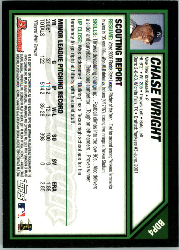 2007 Bowman Draft Baseball Part 1 Main Set (Paper) - Picture 9 of 316