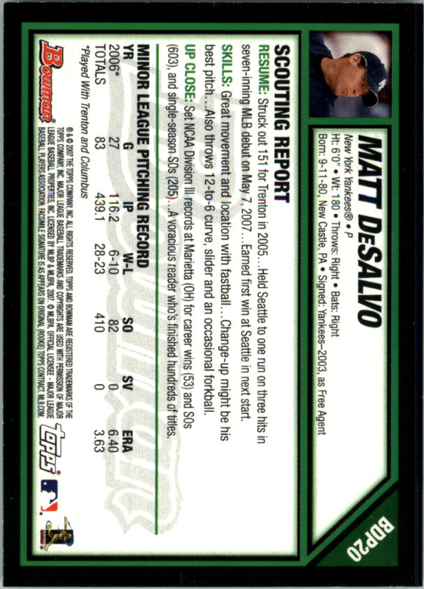 2007 Bowman Draft Baseball Part 1 Main Set (Paper) - Picture 41 of 316