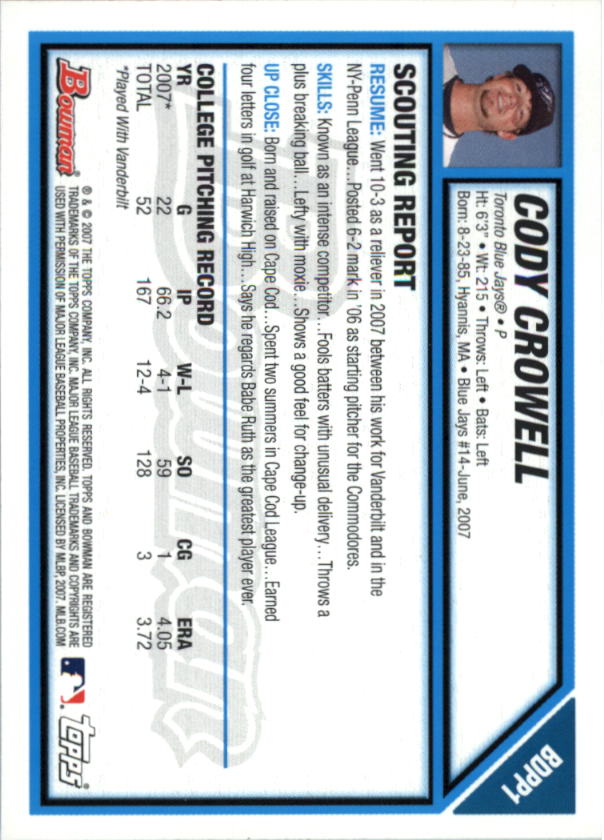 2007 Bowman Draft Baseball Part 1 Main Set (Paper) - Picture 111 of 316