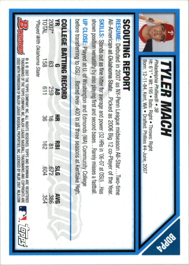 2007 Bowman Draft Baseball Part 1 Main Set (Paper) - Picture 117 of 316