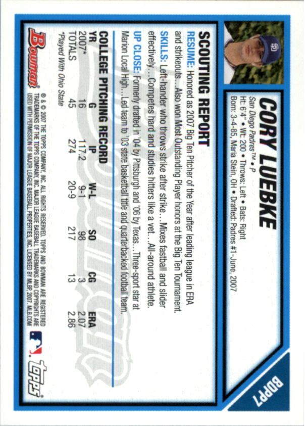 2007 Bowman Draft Baseball Part 1 Main Set (Paper) - Picture 123 of 316