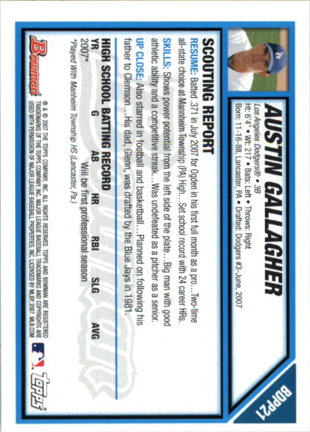 2007 Bowman Draft Baseball Part 1 Main Set (Paper) - Picture 148 of 316