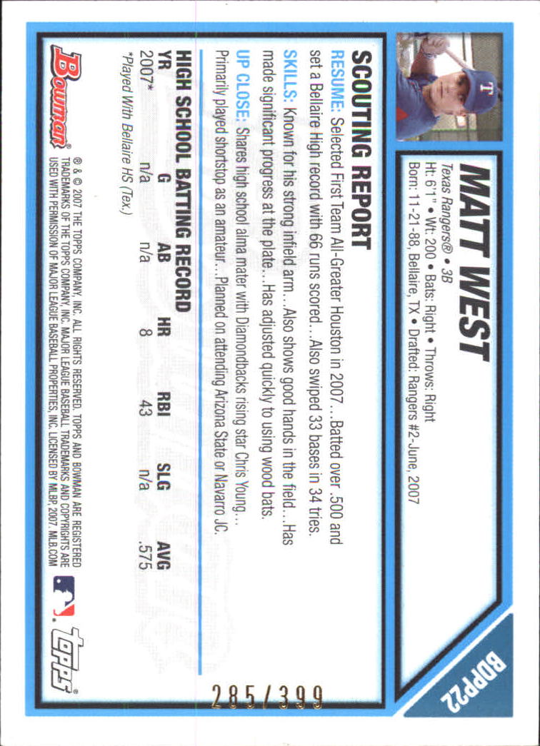 2007 Bowman Draft Baseball Part 1 Main Set (Paper) - Picture 150 of 316