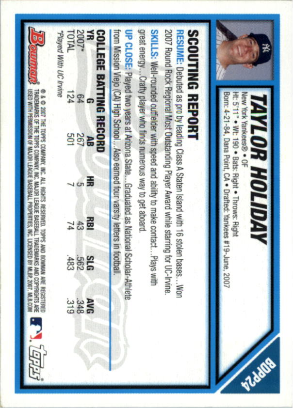 2007 Bowman Draft Baseball Part 1 Main Set (Paper) - Picture 154 of 316