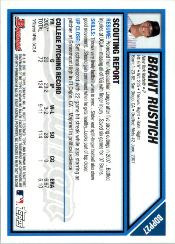 2007 Bowman Draft Baseball Part 1 Main Set (Paper) - Picture 160 of 316