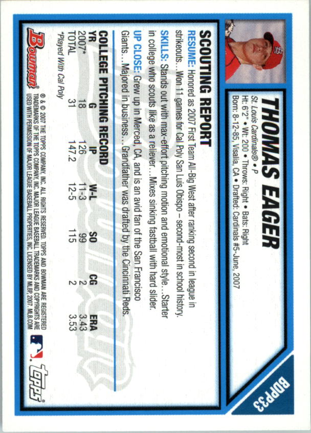 2007 Bowman Draft Baseball Part 1 Main Set (Paper) - Picture 170 of 316