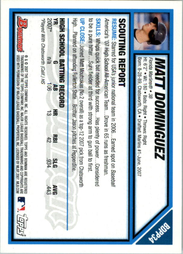 2007 Bowman Draft Baseball Part 1 Main Set (Paper) - Picture 172 of 316