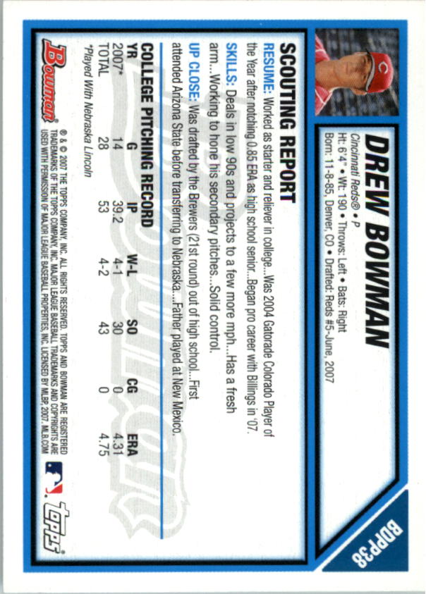 2007 Bowman Draft Baseball Part 1 Main Set (Paper) - Picture 180 of 316