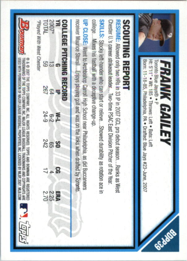 2007 Bowman Draft Baseball Part 1 Main Set (Paper) - Picture 182 of 316