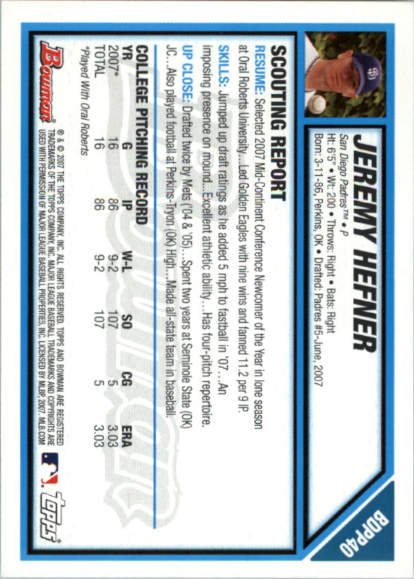 2007 Bowman Draft Baseball Part 1 Main Set (Paper) - Picture 184 of 316