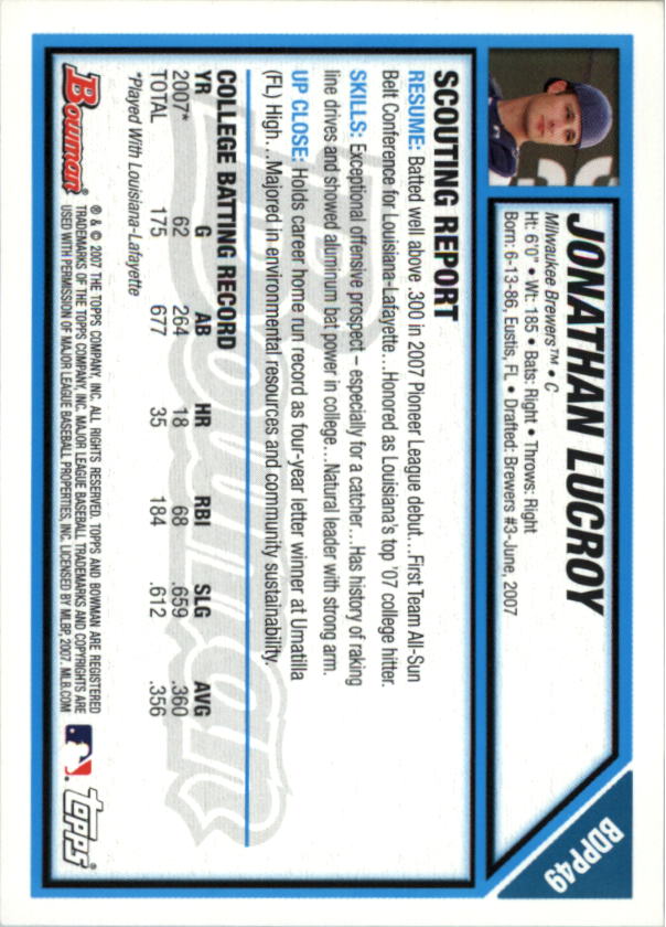 2007 Bowman Draft Baseball Part 1 Main Set (Paper) - Picture 202 of 316