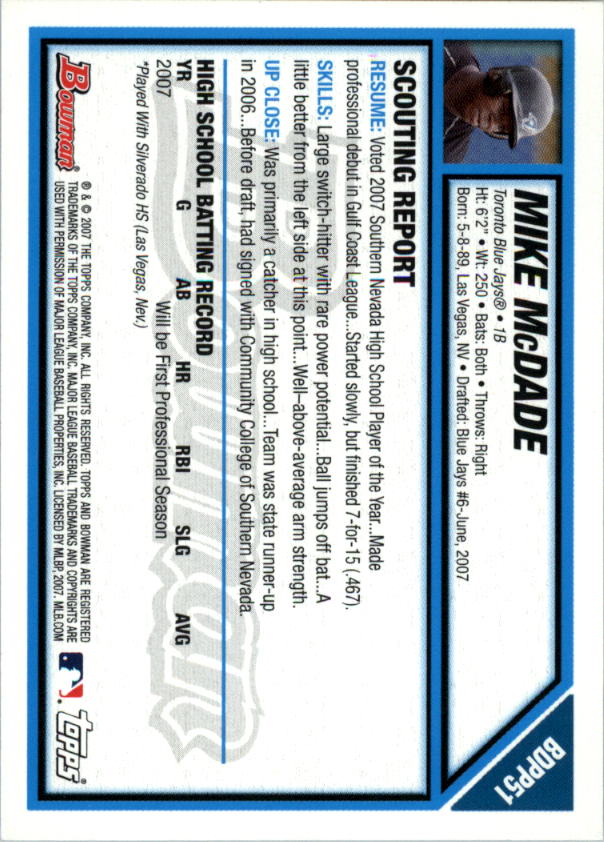 2007 Bowman Draft Baseball Part 1 Main Set (Paper) - Picture 206 of 316