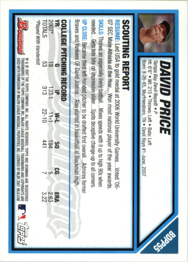 2007 Bowman Draft Baseball Part 1 Main Set (Paper) - Picture 212 of 316