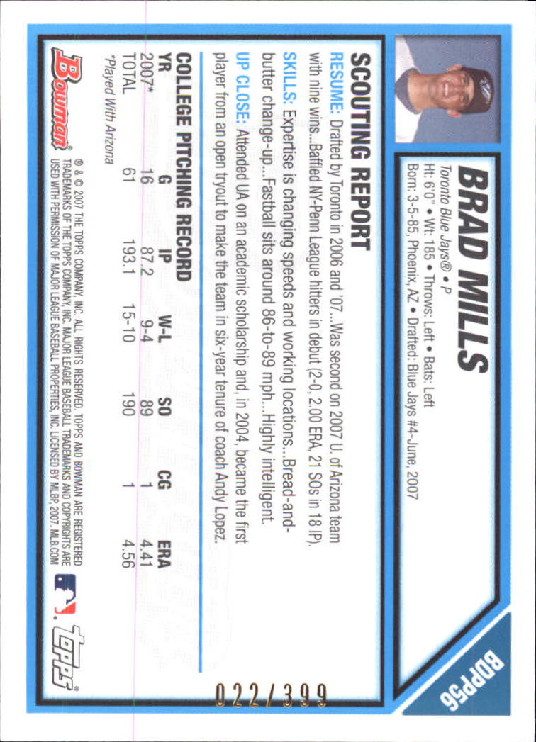 2007 Bowman Draft Baseball Part 1 Main Set (Paper) - Picture 214 of 316