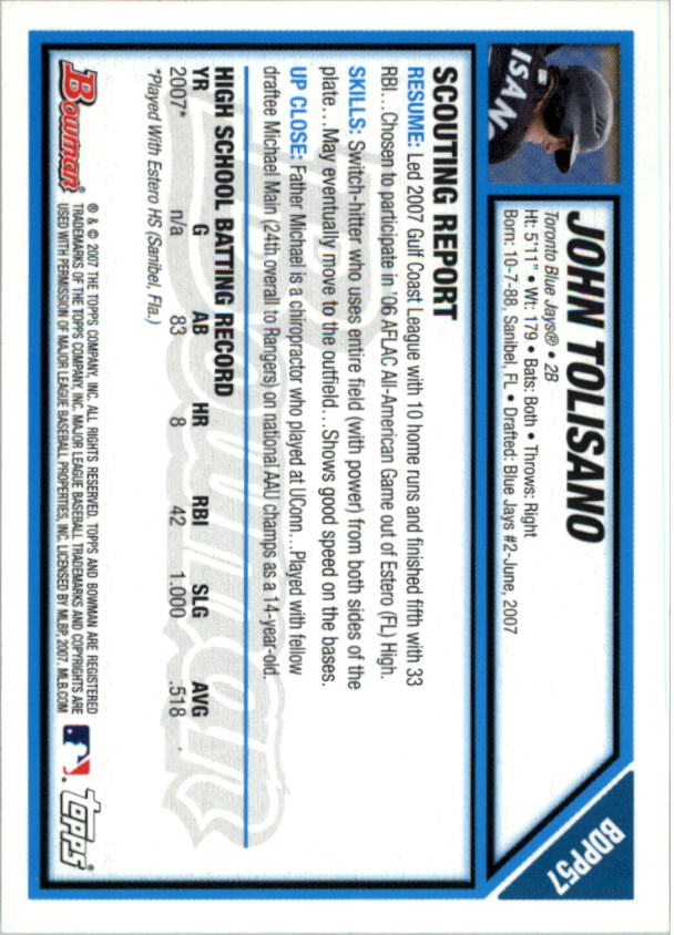 2007 Bowman Draft Baseball Part 1 Main Set (Paper) - Picture 216 of 316
